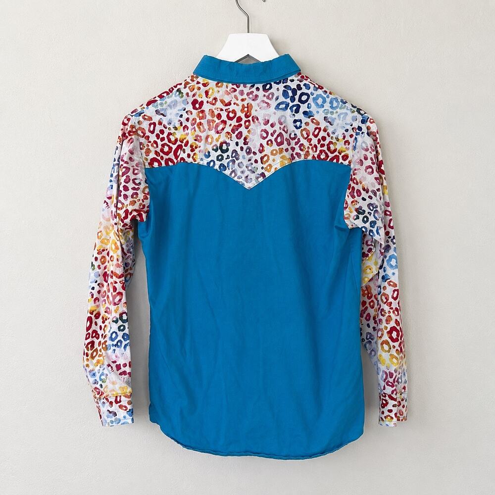 Vintage Mo Betta Western Shirt 10/12 Turquoise Leopard Rodeo Cowgirl Handmade - Picture 3 of 8